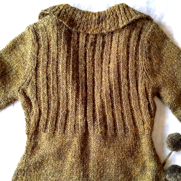 NWOT. Woman's Long open cardigan sweater with Late Autumn Green/sparkling gold. - Picture 3 of 6